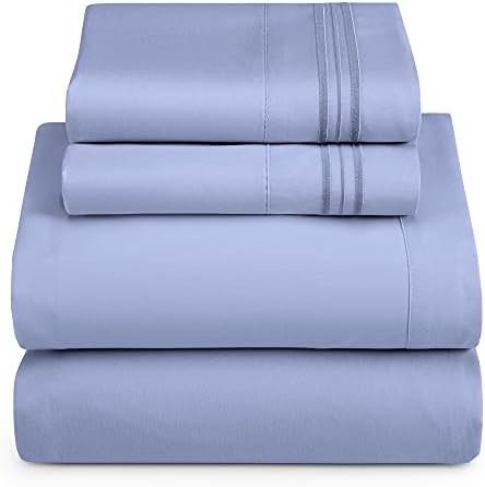 Hearth & Harbor 4Pcs Queen Bed Sheet Set, Hotel Luxury Double Brushed Microfiber, Deep Pocket Fitted Sheets, Steel (Queen, Solid)