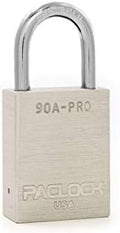 PACLOCK's 90A-PRO Padlock, 1/4" Diameter Hard. Steel Shackle, 1-3/16" Tall, High Performance 7-Pin Cylinder w/ 1 Key, Keyed Alike, Silver