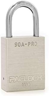 PACLOCK's 90A-PRO Padlock, 1/4" Diameter Hard. Steel Shackle, 1-3/16" Tall, High Performance 7-Pin Cylinder w/ 1 Key, Keyed Alike, Silver