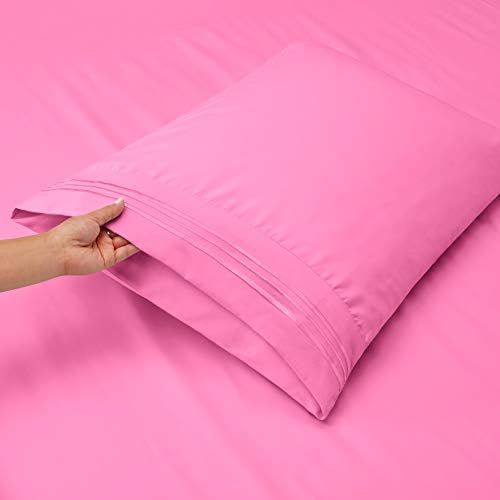 Hearth & Harbor Full XL Size Sheets - 4 Piece Bed Sheet Set, Hotel Luxury Double Brushed Bed Sheets - Extra Soft Bedding Sheets & Pillowcases, Full XL, Light Pink