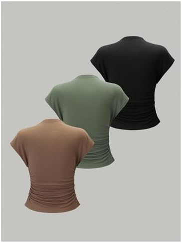 OYOANGLE Women's 3 Pack Business Casual Outfits Mock Neck Ribbed Tank Tops