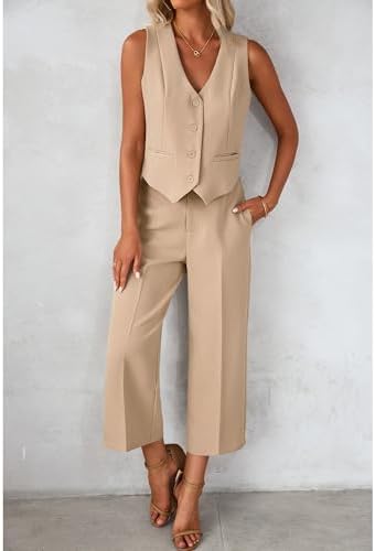 luvamia Vest Pant Suits for Women Dressy Wide Leg 2 Piece Sets Work Outfits