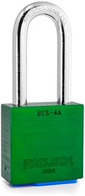 PACLOCK's 4-Series Padlock, UCS, 7/16" Diameter Hard. Stainless Steel Shackle, 2-1/2" Tall, High Performance 6-Pin Cylinder, Keyed Differently w/ 2 Keys, Green Anodized Aluminum