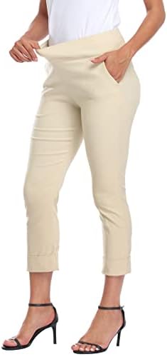 HDE Pull On Capri Pant for Women w/Pockets Elastic Waist Cropped Work Pant