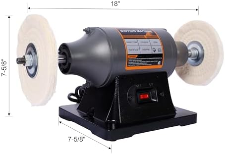6" Electric Polisher Benchtop Buffer Grinder,Polishing Machine Includes 4PCS 80Ply Thic Buffing Wheels,Ideal Bench Grinder Buffer Polisher for Polishing Metal,Jewelry,Knives,Wood,Jade (Gray, 6")