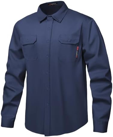 FR Shirts 7oz Flame Resistant Shirts,CAT2 Shirts Light Weight 100% Cotton Fire Retardant Welded Shirts Navy (3X-Large)