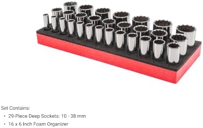 TEKTON 1/2 Inch Drive 12-Point Socket Set, 29-Piece | SHD92807 | Deep, 10 - 38 mm, Foam Organizer
