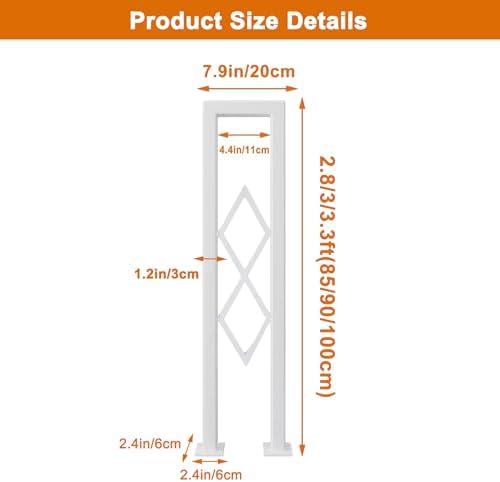 U-Shaped Stair Handrail, White Wrought Iron Hand Rails Decorative Railing for Indoor Stairs, Porch Deck Loft Corridor Safety Non-Slip Support Poles, with Diamond Pattern (White/3.3FT/100CM)