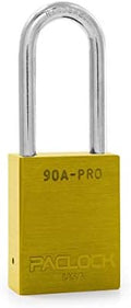 PACLOCK's 90A-PRO Padlock, 1/4" Diameter Hard. Steel Shackle, 2" Tall, High Performance 7-Pin Cylinder w/ 1 Key, Keyed Differently, Yellow