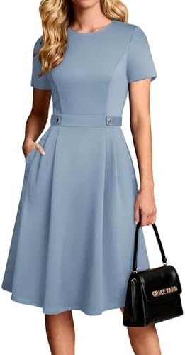 GRACE KARIN Women's 2026 Short Sleeve Church Work Midi Dresses with Pockets