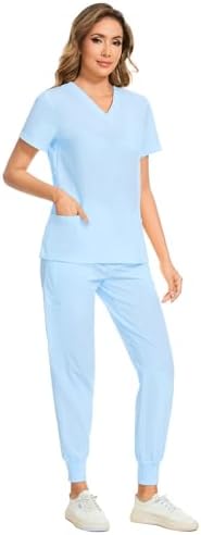 COZYFIT Scrubs for Women Set - Stretch V-Neck & Jogger Pant with 9 Pockets