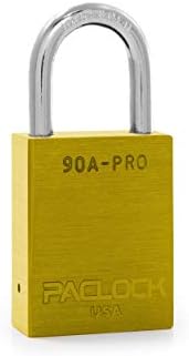 PACLOCK's 90A-PRO Padlock, 1/4" Diameter Hard. Steel Shackle, 1-3/16" Tall, High Performance 7-Pin Cylinder w/ 1 Key, Keyed Alike, Yellow
