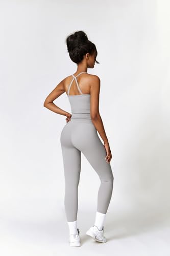 QBGJTD Womens Workout Sets Two Piece Cross Back Tank Top Matching High Waist Leggings Sets Gym Outfits Work Out Clothes