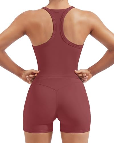 SUUKSESS Women 2 Piece Workout Sets High Waisted Biker Shorts with Pockets Built in bra Racerback Tank Tops