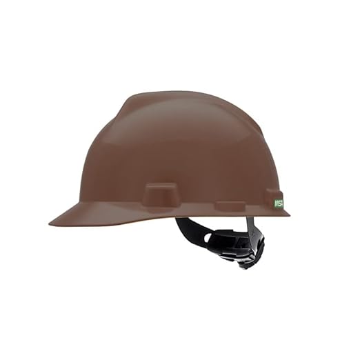 MSA 495854 V-Gard Cap Style Safety Hard Hat With Fas-Trac III Ratchet Suspension | Polyethylene Shell, Superior Impact Protection, Self Adjusting Crown Straps - Standard Size in Brown