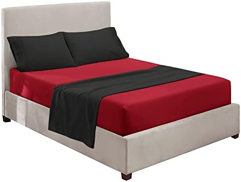 Nestl Twin Sheets Set - 3 Piece Twin Bed Sheets, Hotel Luxury, Extra Soft, Double Brushed Bedding for Twin Size, 2 Tone Burgundy/Black Set, Burgundy Fitted Sheet, Black Flat Sheet, Black Pillow Case