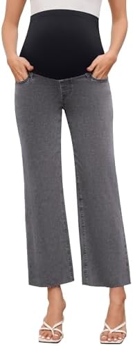 fitglam Women's Maternity Jeans Straight Leg Relaxed Fit Over Belly Pregnancy Denim Work Pants Maternity Clothes with Pockets