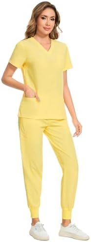 COZYFIT Scrubs for Women Set - Stretch V-Neck & Jogger Pant with 9 Pockets