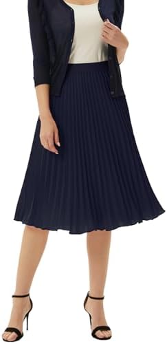 GRACE KARIN Pleated Midi Skirt for Women Chiffon A-Line Outfits