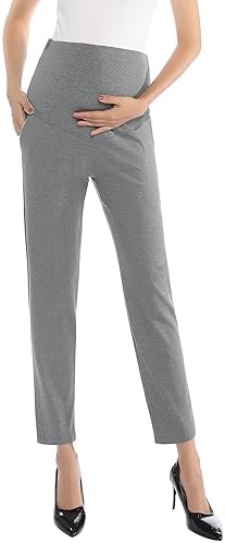 Maternity Pants Work Over The Belly with Pockets, Womens Pregnancy Dress Pants Office Clothes Trousers Stretch Summer