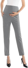 Maternity Pants Work Over The Belly with Pockets, Womens Pregnancy Dress Pants Office Clothes Trousers Stretch Summer