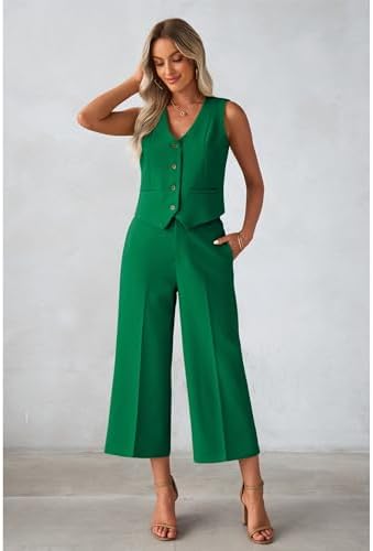 luvamia Vest Pant Suits for Women Dressy Wide Leg 2 Piece Sets Work Outfits