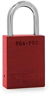 PACLOCK's 90A-PRO Padlock, 1/4" Diameter Hard. Steel Shackle, 1-3/16" Tall, High Performance 7-Pin Cylinder w/ 1 Key, Keyed Differently, Red