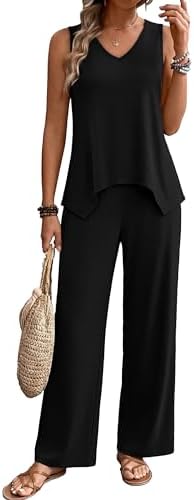 WIHOLL Two Piece Sets for Women Dressy Lounge Sets Summer Outfits Cruise Travel Beach Vacation Casual Wide Leg Pants Set