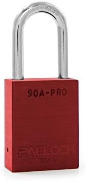 PACLOCK's 90A-PRO Padlock, 1/4" Diameter Hard. Steel Shackle, 1-1/2" Tall, High Performance 7-Pin Cylinder w/ 1 Key, Keyed Differently, Red
