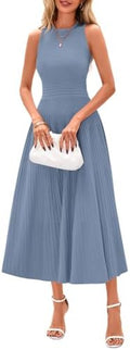 PRETTYGARDEN Women's Summer Pleated Midi Work Dress