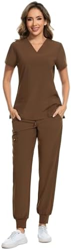 COZYFIT Scrubs for Women Set - Stretch V-Neck & Jogger Pant with 9 Pockets
