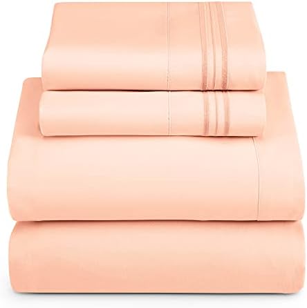 Hearth & Harbor Queen Size Sheets - 4 Piece Bed Sheet Set, Hotel Luxury Double Brushed Bed Sheets - Extra Soft Bedding Sheets & Pillowcases, Queen, Peach