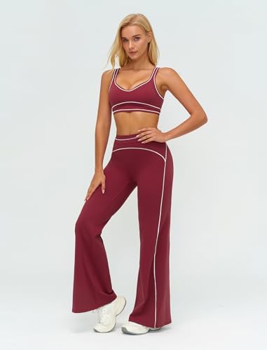 ABOCIW Two Piece Workout Sets for Women Racerback Tank Top Matching High Waist Wide Leg Yoga Pants Pilates Outfits