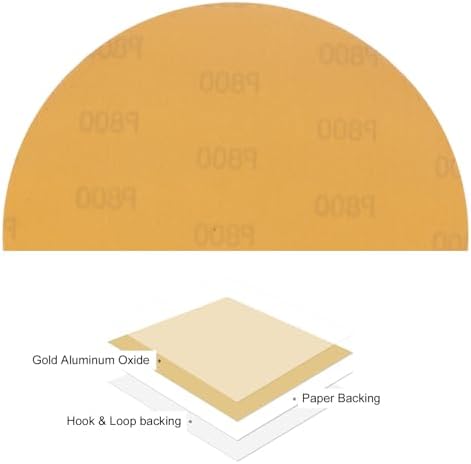 50pcs No Hole Sanding Discs- [ 8 Inch 800 Grit ] Round Hook and Loop Grip Sanding Pads Sheet Sandpaper for Automotive Woodworking Metal Polishing Use| Gold, Aluminum Oxide