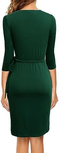 Berydress Women's 3/4 Sleeve V Neck Casual Party Work Faux Black Wrap Dress