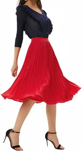 GRACE KARIN Pleated Midi Skirt for Women Chiffon A-Line Outfits