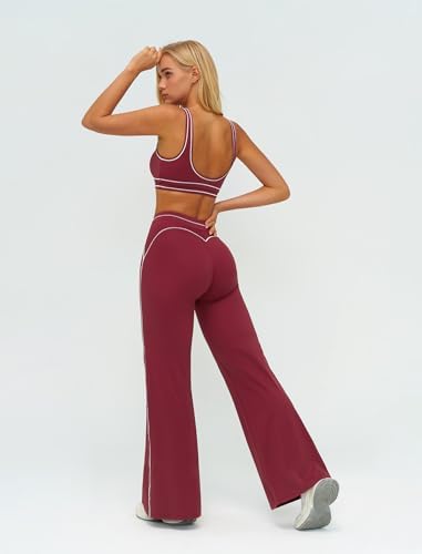 ABOCIW Two Piece Workout Sets for Women Racerback Tank Top Matching High Waist Wide Leg Yoga Pants Pilates Outfits