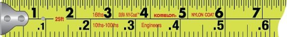 Komelon 52425IE; 25' x 1.06" Powerblade II" Engineer Tape Measure; Yellow/Black