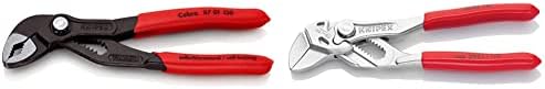 KNIPEX Tools Cobra Water Pump Pliers (8701150), 6-Inch,Red and KNIPEX Tools 86 03 125, 5-Inch Mini Pliers Wrench Bundle