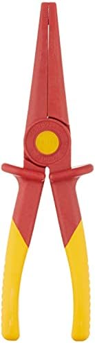 KNIPEX Tools 98 62 02, Flat Nose Plastic Pliers 1000V Insulated & 62 01 Snipe Nose Plastic Pliers 1000V Insulated, Red/Yellow