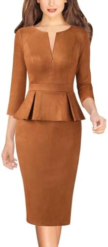 VFSHOW Womens Work Business Office Front Zipper Peplum Church Sheath Dress