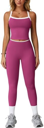 QBGJTD Womens Workout Sets Two Piece Cross Back Tank Top Matching High Waist Leggings Sets Gym Outfits Work Out Clothes