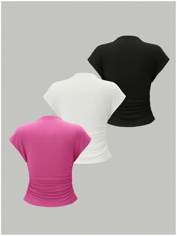 OYOANGLE Women's 3 Pack Business Casual Outfits Mock Neck Ribbed Tank Tops