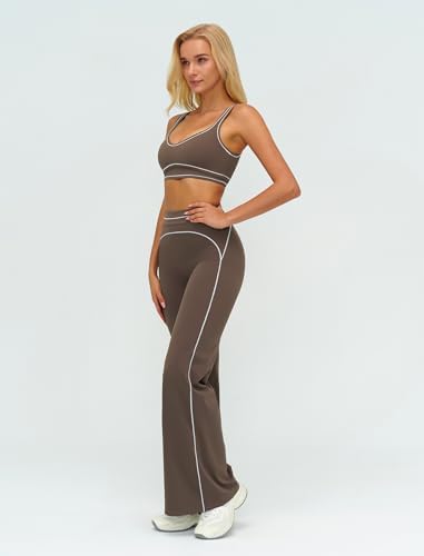 ABOCIW Two Piece Workout Sets for Women Racerback Tank Top Matching High Waist Wide Leg Yoga Pants Pilates Outfits