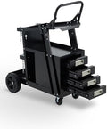 Garvee Welding Cart with 4 Drawers Utility Cart on Wheels for MIG Welder TIG Welder and Plasma Cutter, Heavy Duty Storage 360° Rolling Welding Trolley, Welders Tool Kit Cart, Black