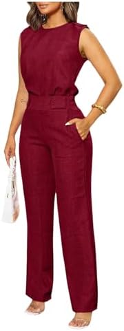 Floerns Women's 2 Piece Sets Dressy Outfits Bussiness casual Crew Neck Sleeveless Blouse and Elegant Pants Set