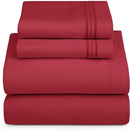 Hearth & Harbor Twin XL Size Sheets - 3 Piece Bed Sheet Set, Hotel Luxury Double Brushed Bed Sheets - Extra Soft Bedding Sheets & Pillowcases, Twin XL, Burgundy
