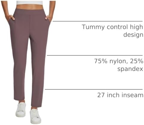 baleaf Womens Business Casual Pants Stretch Travel Pants On Airport with Zipper Pockets Dressy Slacks Golf Work Pull on