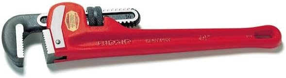 RIDGID 31030 Heavy-Duty Straight Pipe Wrench, 24" Sturdy Plumbing Wrench with Self Cleaning Threads and Hook Jaws, Red, Small