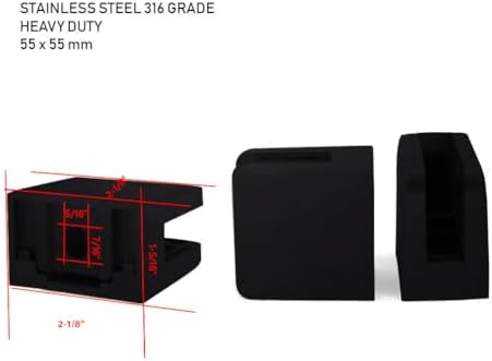 Stainless Steel 316 Square Flat Back Glass Clamp 55 x 55 mm for 3/8" - 1/2" Tempered Glass or Laminated Glass, Matt Black Finish, GC-056B, 40 Pieces